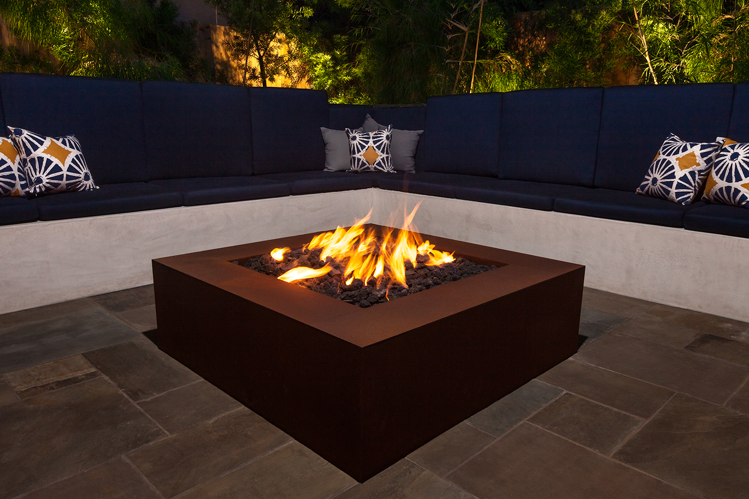 georgina patio fire pit with built in bench seating