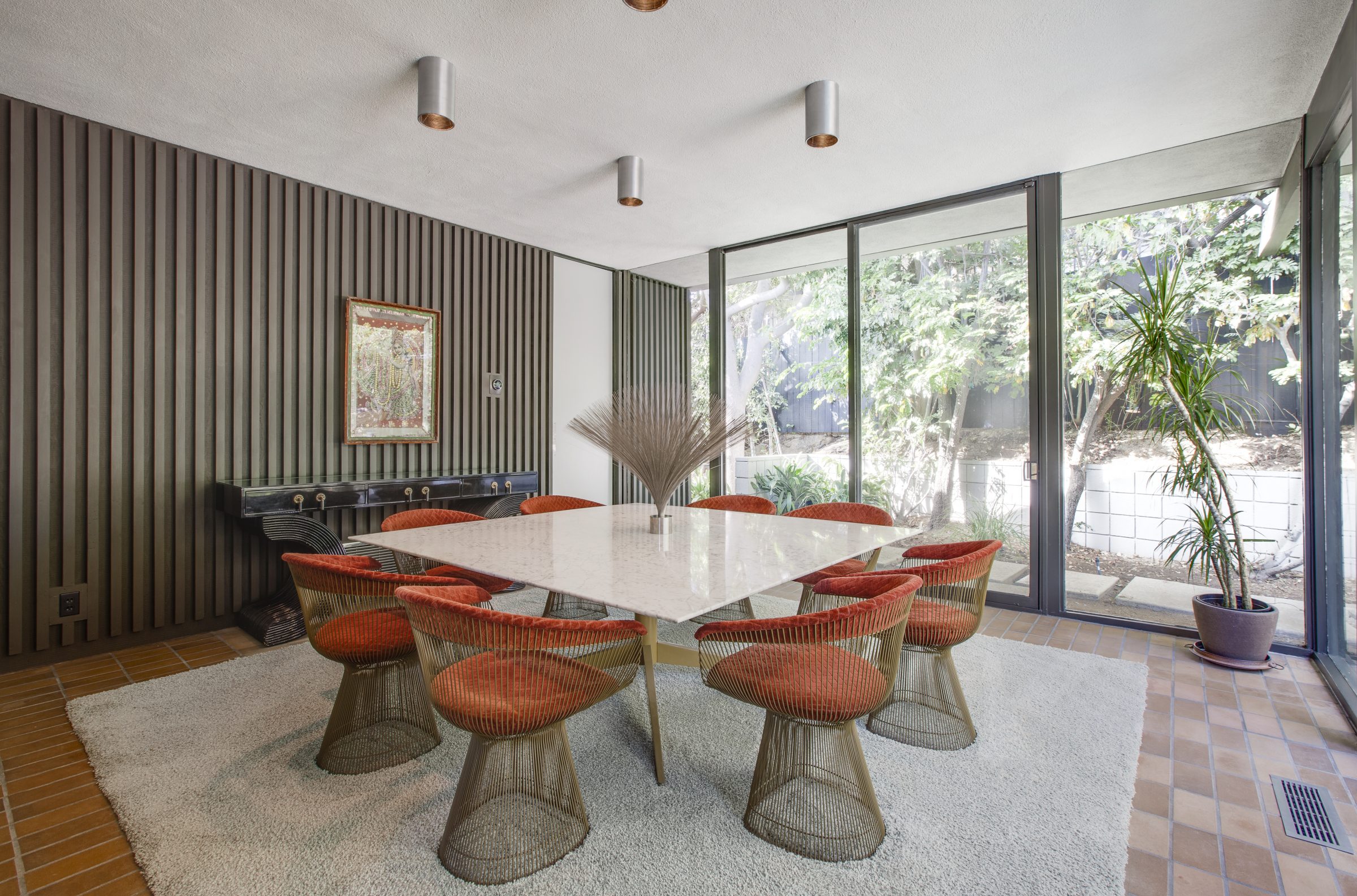 dining room, contemporary with floor to ceiling windows